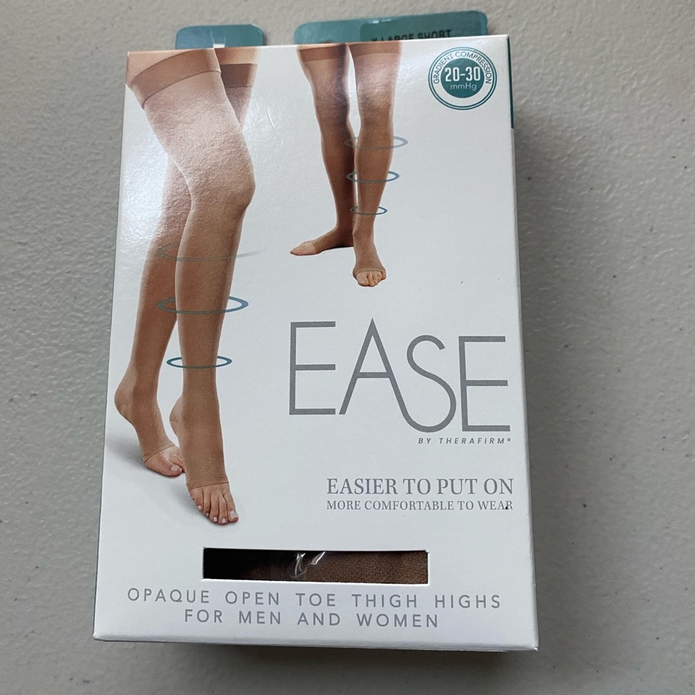 Ease Compression Stockings, XLG.  Short 20-30 Compression, Sand Thigh High